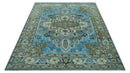Traditional Blue And Gray Oushak Hand knotted Wool Area Rug