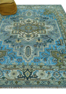 Traditional Blue And Gray Oushak Hand knotted Wool Area Rug