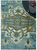 Traditional Blue And Gray Oushak Hand knotted Wool Area Rug
