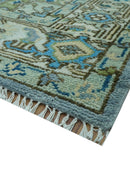 Traditional Blue And Gray Oushak Hand knotted Wool Area Rug