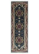 Traditional Blue, Beige and Ivory Heriz Serapi Hand knotted 2.7x7.9 wool Area Rug