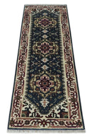 Traditional Blue, Beige and Ivory Heriz Serapi Hand knotted 2.7x7.9 wool Area Rug