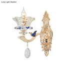 Traditional brass crystal flower wall sconce light living room bird