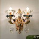 Traditional brass crystal flower wall sconce light living room bird