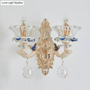 Traditional brass crystal flower wall sconce light living room bird