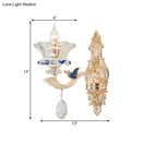Traditional brass crystal flower wall sconce light living room bird