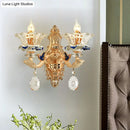 Traditional brass crystal flower wall sconce light living room bird