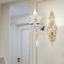 Traditional brass crystal flower wall sconce light living room bird