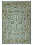 Traditional Floral Aqua, Beige and Taupe Hand Knotted 6x9 wool area rug