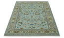 Traditional Floral Aqua, Beige and Taupe Hand Knotted 6x9 wool area rug