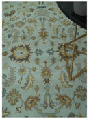 Traditional Floral Aqua, Beige and Taupe Hand Knotted 6x9 wool area rug