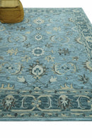 Traditional Floral Aqua, Gray and Beige Hand Tufted Multi size wool area rug