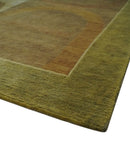 Traditional Floral Block Design Olive, Green and Brown Hand knotted 6x8 wool Area Rug