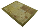 Traditional Floral Block Design Olive, Green and Brown Hand knotted 6x8 wool Area Rug