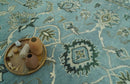 Traditional Floral Blue and Beige 8X10 Antique Style Hand Knotted Wool Rug