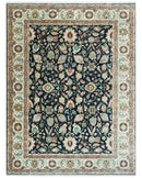 Traditional Floral Blue and Ivory Fine Hand Knotted 9x12 wool area rug