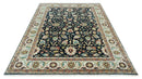 Traditional Floral Blue and Ivory Fine Hand Knotted 9x12 wool area rug