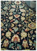 Traditional Floral Blue and Ivory Fine Hand Knotted 9x12 wool area rug