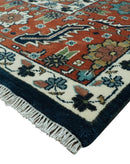 Traditional Floral Blue, Ivory and Rust Hand Knotted 9x12 wool area rug