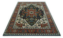 Traditional Floral Blue, Ivory and Rust Hand Knotted 9x12 wool area rug