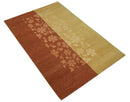 Traditional Floral Brown and Gold Hand knotted 4x6 wool Area Rug