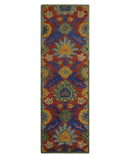 Traditional Floral Colorful dark Peach, Blue and Green 6x6 Round, 8x10 and 2.6x8 Hand Tufted wool Area Rug