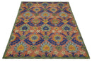 Traditional Floral Colorful dark Peach, Blue and Green 6x6 Round, 8x10 and 2.6x8 Hand Tufted wool Area Rug