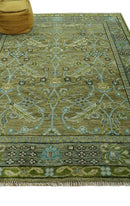 Traditional Floral Green and Aqua Hand Knotted 8x10 wool area rug