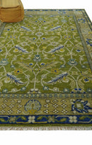 Traditional Floral Green and Blue Hand Knotted 8x10 wool area rug