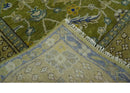 Traditional Floral Green and Blue Hand Knotted 8x10 wool area rug