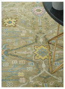 Traditional Floral Olive and Ivory 8x10 Hand Knotted Oriental Oushak wool area rug
