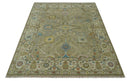 Traditional Floral Olive and Ivory 8x10 Hand Knotted Oriental Oushak wool area rug