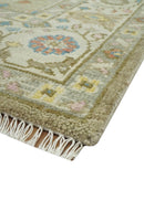 Traditional Floral Olive and Ivory 8x10 Hand Knotted Oriental Oushak wool area rug