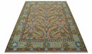Traditional Floral Peach and Green Hand Knotted 8x10 wool area rug