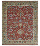 Traditional Floral Rust, Beige and Teal Hand knotted 8x10 Oushak wool Area Rug