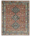 Traditional Floral Rust, Charcoal and Ivory Hand knotted 8x10 wool Area Rug