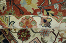 Traditional Floral Rust, Ivory and Blue Fine Hand Knotted 9x12 wool area rug