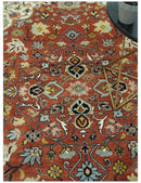 Traditional Floral Rust, Ivory and Blue Fine Hand Knotted 9x12 wool area rug