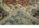 Traditional Floral Rust, Ivory and Blue Fine Hand Knotted 9x12 wool area rug