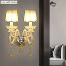 Traditional gold crystal candle wall lamp for bedroom with lace shade