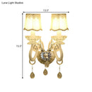 Traditional gold crystal candle wall lamp for bedroom with lace shade