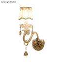 Traditional gold crystal candle wall lamp for bedroom with lace shade