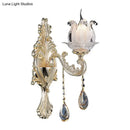 DecorBites™ Traditional Gold Semi-Open Flower Frosted Glass Sconce for Living Room Wall.