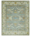 Traditional Hand Knotted Silver and Ivory 8x10 Oriental Oushak wool area rug