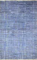 Modern Style Blue and Ivory Hand Knotted Wool 2x3 Area Rug