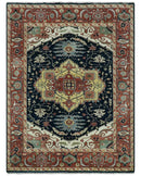 Traditional Heriz Blue, Beige and Rust Fine Hand Knotted 9x12 wool area rug