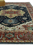 Traditional Heriz Blue, Beige and Rust Fine Hand Knotted 9x12 wool area rug