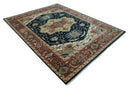 Traditional Heriz Blue, Beige and Rust Fine Hand Knotted 9x12 wool area rug