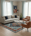 Traditional Heriz Brown, Blue and Gray Hand Knotted Custom Made Wool Area Rug