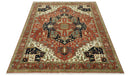 Traditional Heriz Rust, Ivory and Blue 8x10 fine Hand Knotted wool area rug